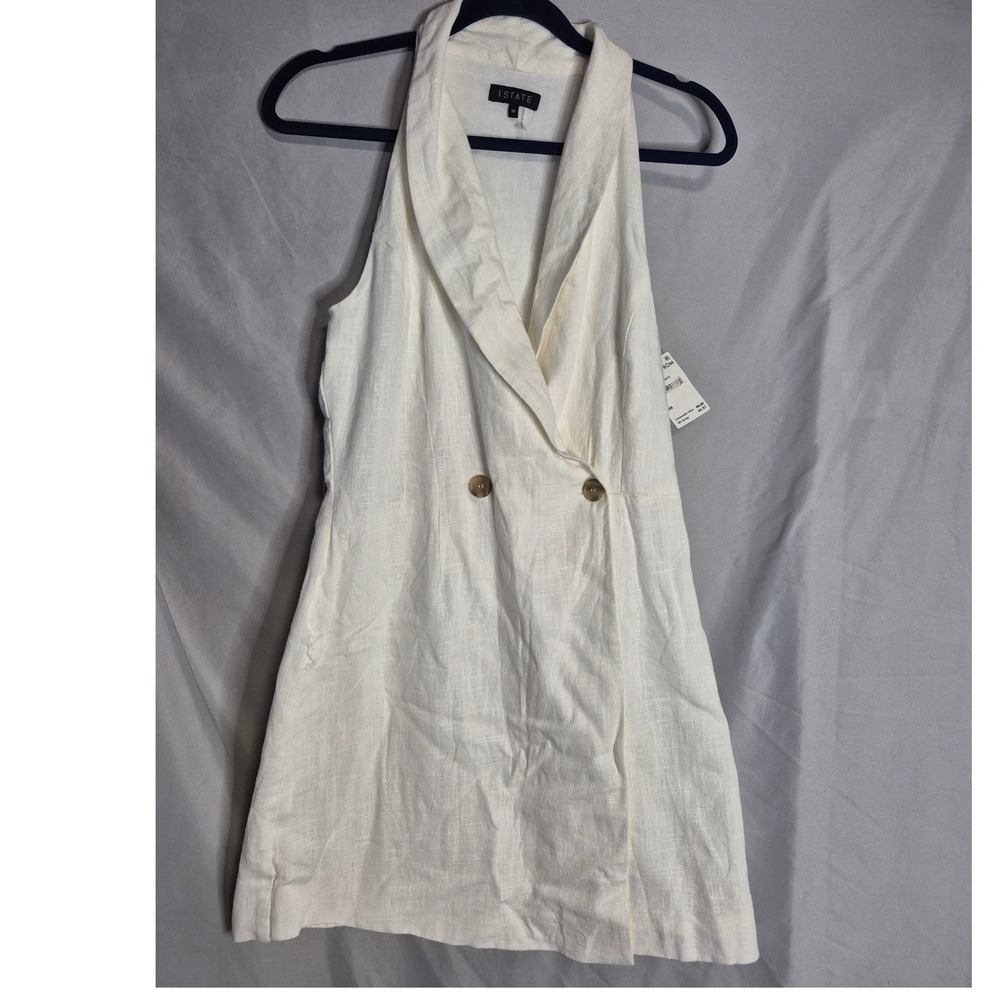 1.STATE Womens Sleeveless‎ Collar Dress Mini Linen Blend Cream